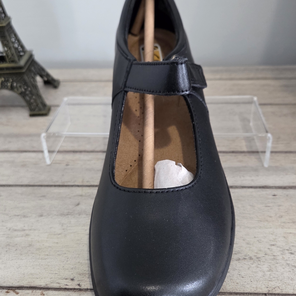 Clarks Black Mary Jane Flat with Hook-and-Loop Strap